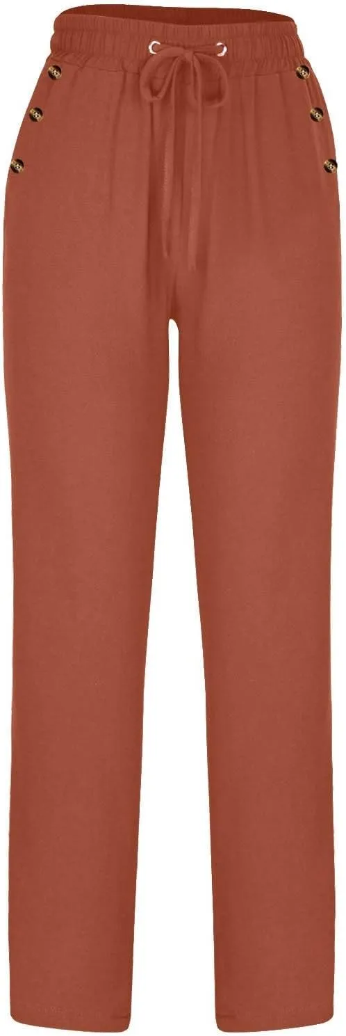 FZYLQY 2PC Womens Casual Loose Elastic Waist Linen Pants 2025 Loose Fit Trousers with Pockets Loose Flowy Yoga Sweatpants