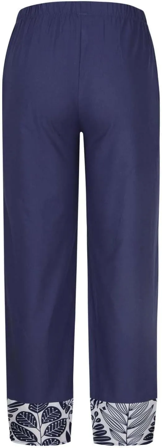 FZYLQY Cotton Linen Pants for Womens Wide Leg Elastic Waist Capri Pants Casual Loose Palazzo Petal Cropped Trousers Pockets