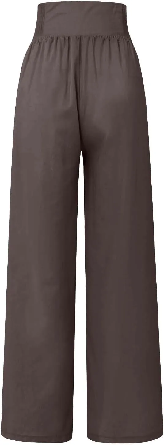FZYLQY Linen Pants for Women Comfy Flowy Wide Leg Pants Trousers Summer High Waisted Beach Palazzo Pants with Pockets 2025