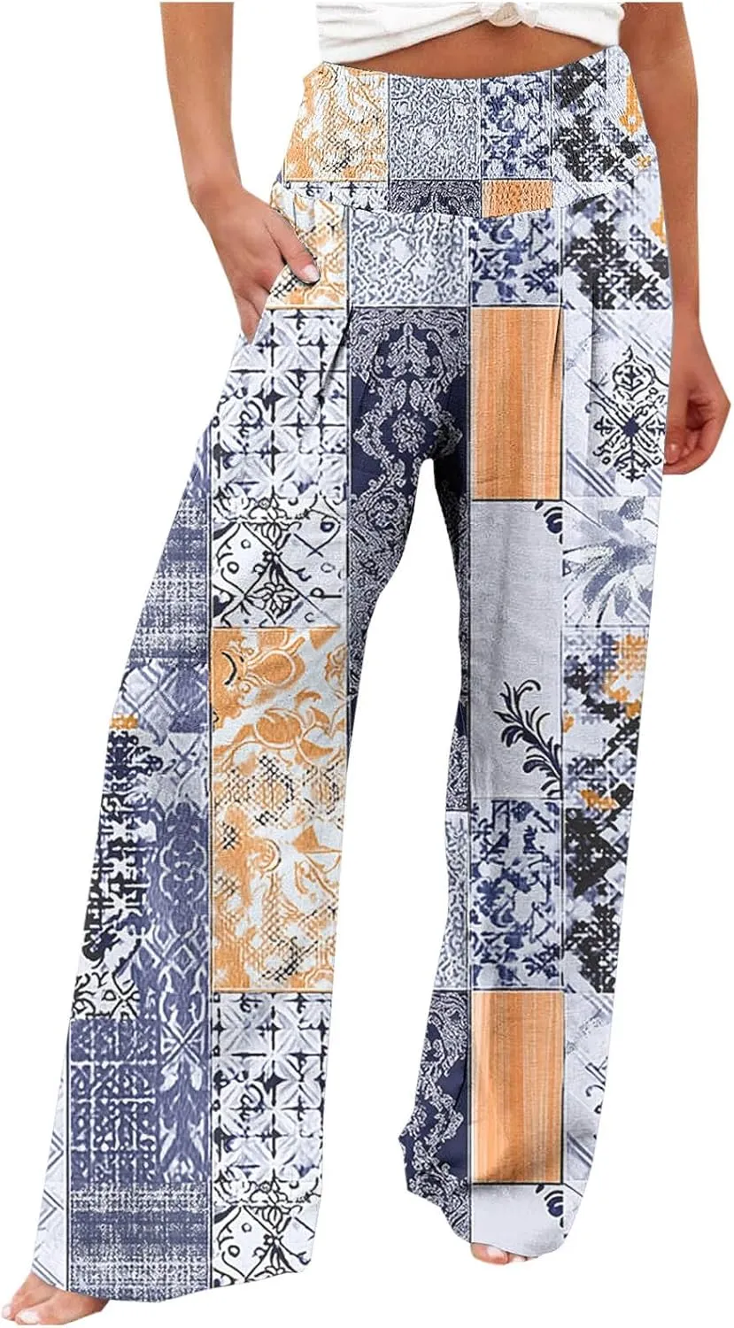 FZYLQY Wide Leg Pants for Women Dressy Button High Waisted Business Pants Summer Casual Work Beach Pants Trousers with Pocket