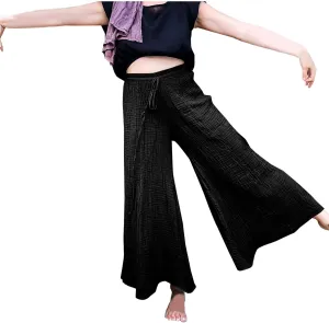 FZYLQY Women's Linen Pants Bell-Bottoms Tie Knot Trousers Slacks Summer Beach Loose Flowy Capri Pants Palazzo Lounge Pants