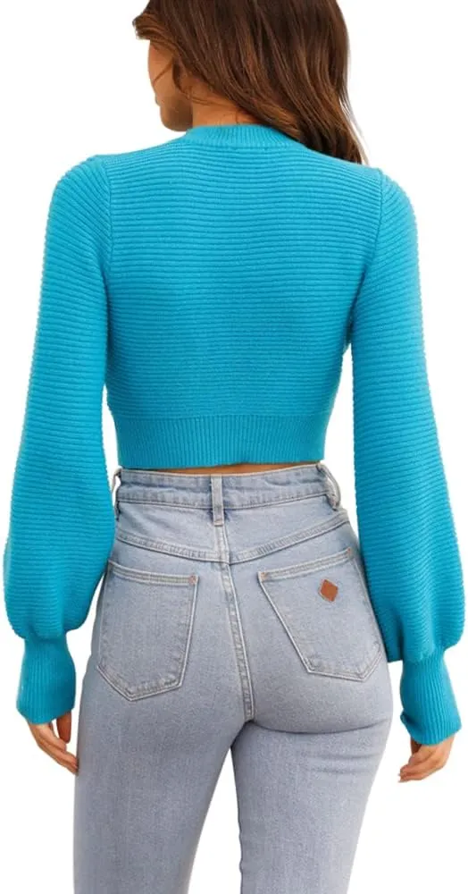 GeGekoko Womens Sexy Crew Neck Cropped Sweaters Ribbed Knit Long Sleeve Crop Tops Pullover
