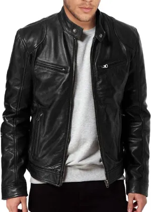 Genuine Leather Jacket Men Biker Lambskin Bomber Real Motorcycle Coat