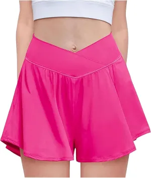 Girls Flowy Shorts with Spandex Liner V Crossover 2 in 1 Athletic Running Shorts with Pockets Kids Butterfly Skorts