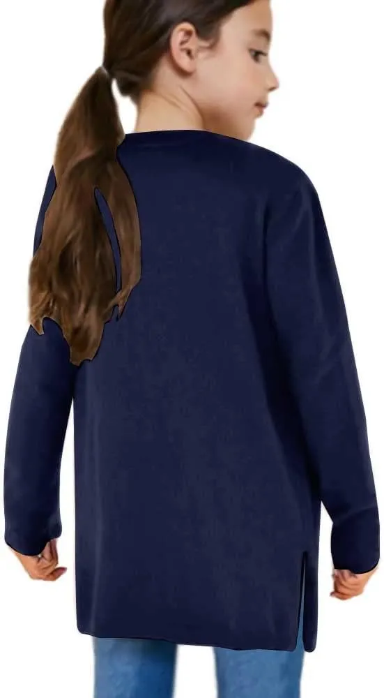 Girl's Open Front Cardigan Long Sleeve Knit Sweaters Kids Solid Cute Casual Loose Outerwear Coats with Pockets