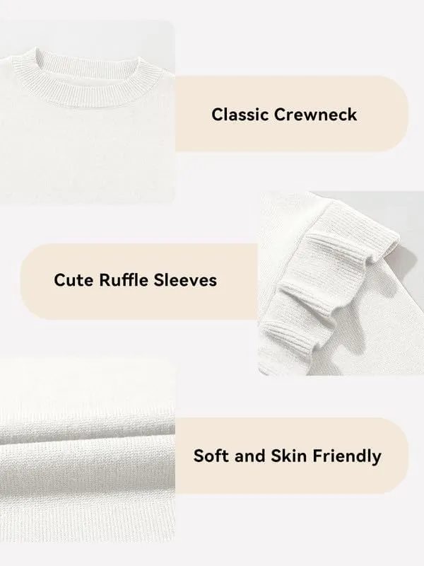 Girls Sweaters Cute Crewneck Ruffle Long Sleeve Knit Pullover Sweater Tops 6-15 Years
