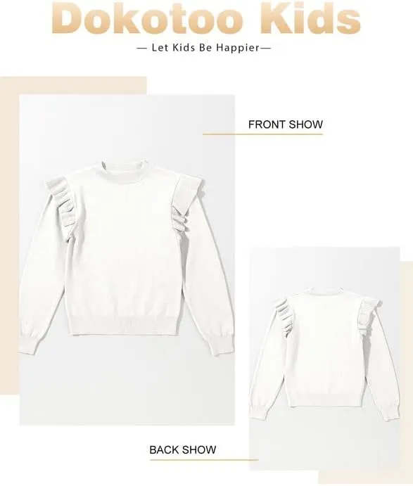 Girls Sweaters Cute Crewneck Ruffle Long Sleeve Knit Pullover Sweater Tops 6-15 Years