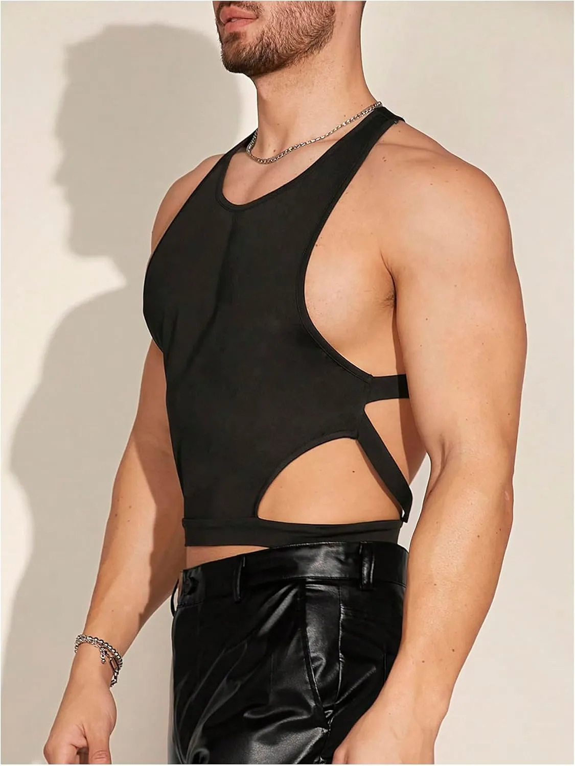 GORGLITTER Men's Cut Out Crop Tank Top Backless Slim Fit Hot Shirts