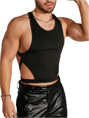 GORGLITTER Men's Cut Out Crop Tank Top Backless Slim Fit Hot Shirts