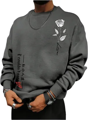 GORGLITTER Men's Floral Graphic Sweatshirt Crewneck Long Sleeve Oversized Casual Pullover Top