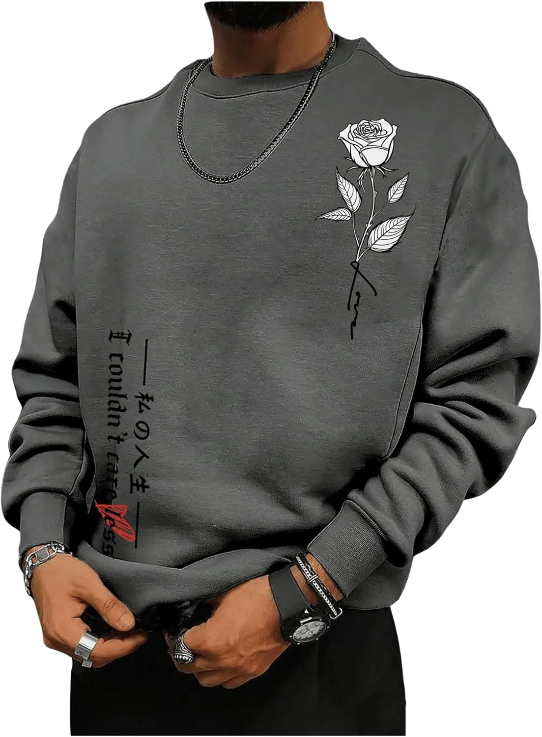 GORGLITTER Men's Floral Graphic Sweatshirt Crewneck Long Sleeve Oversized Casual Pullover Top