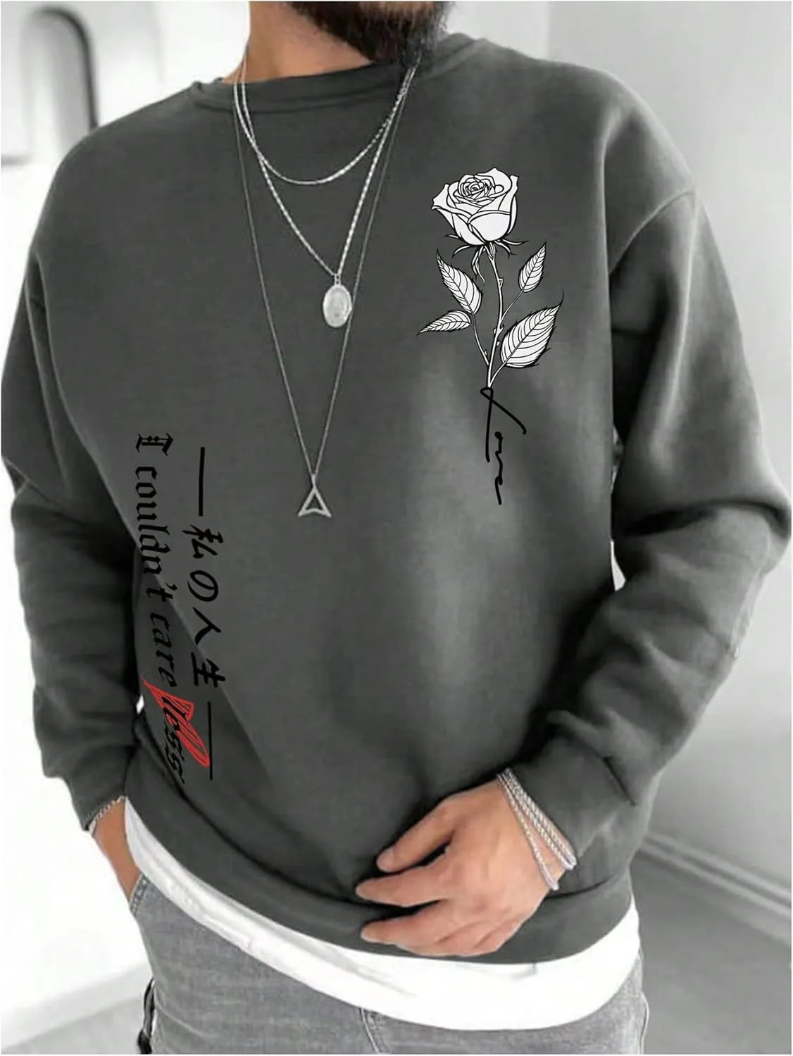 GORGLITTER Men's Floral Graphic Sweatshirt Crewneck Long Sleeve Oversized Casual Pullover Top