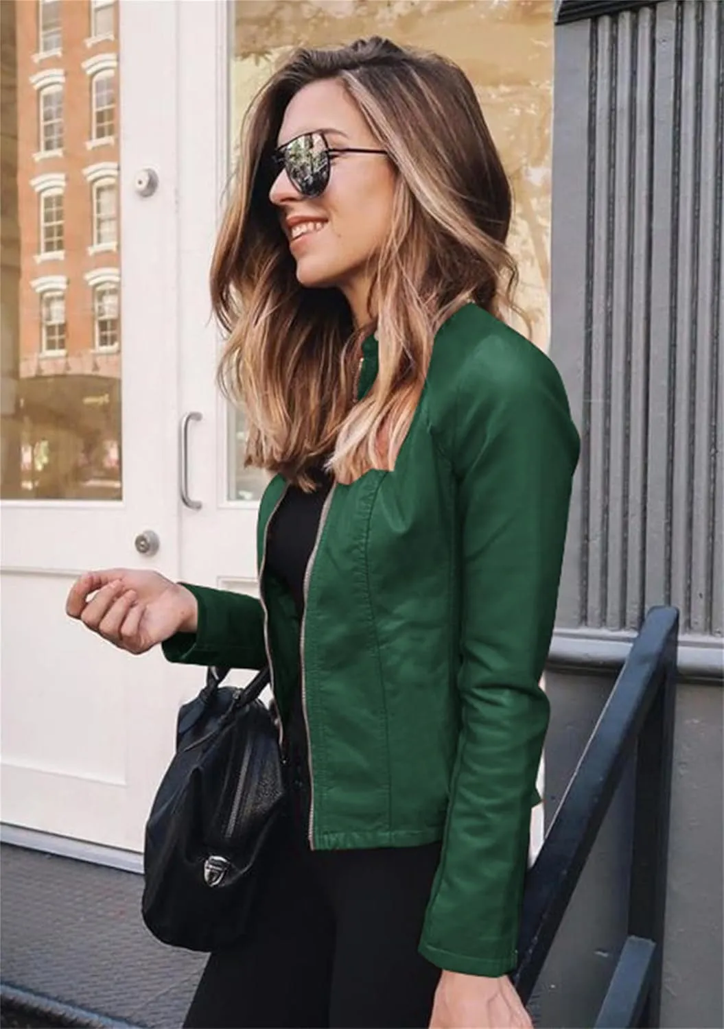 GORIFE Womens Faux Fur Leather Jackets Zip Up Trendy Short Outwear Lightweight Leather Cropped Coats