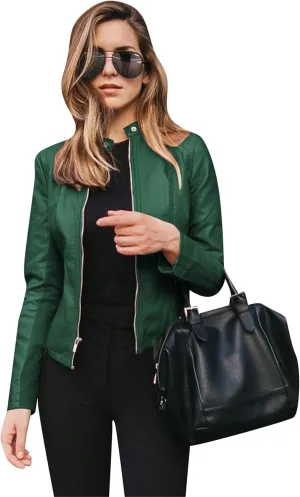GORIFE Womens Faux Fur Leather Jackets Zip Up Trendy Short Outwear Lightweight Leather Cropped Coats