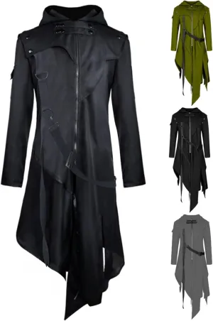Gothic Leather Jacket Men Steampunk Medieval Jacket Halloween Cosplay Costume Vintage Trench Coat Plus Size Jacket