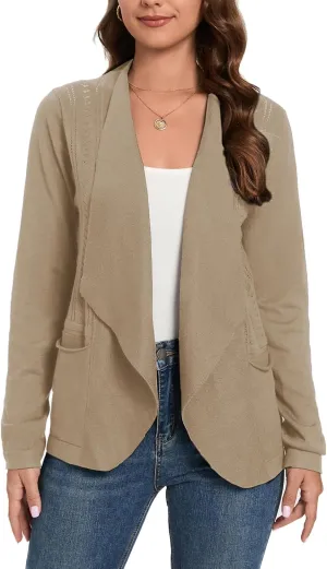 GRACE KARIN Women's Open Front Sweater Blazer Lapel Cardigan Sweater Long Sleeve Knitted Blazer Jackets with Pockets