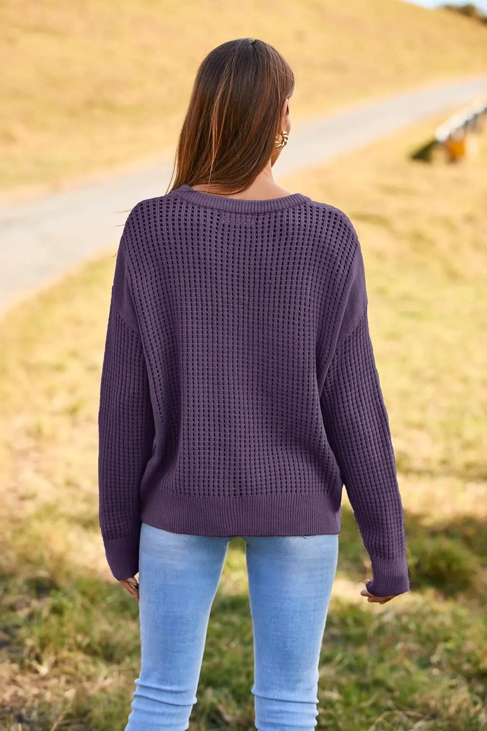 GRACE KARIN Women's Sweater 2024 Casual Loose Crew Neck Long Sleeve Crochet Fall Pullover Sweater Top