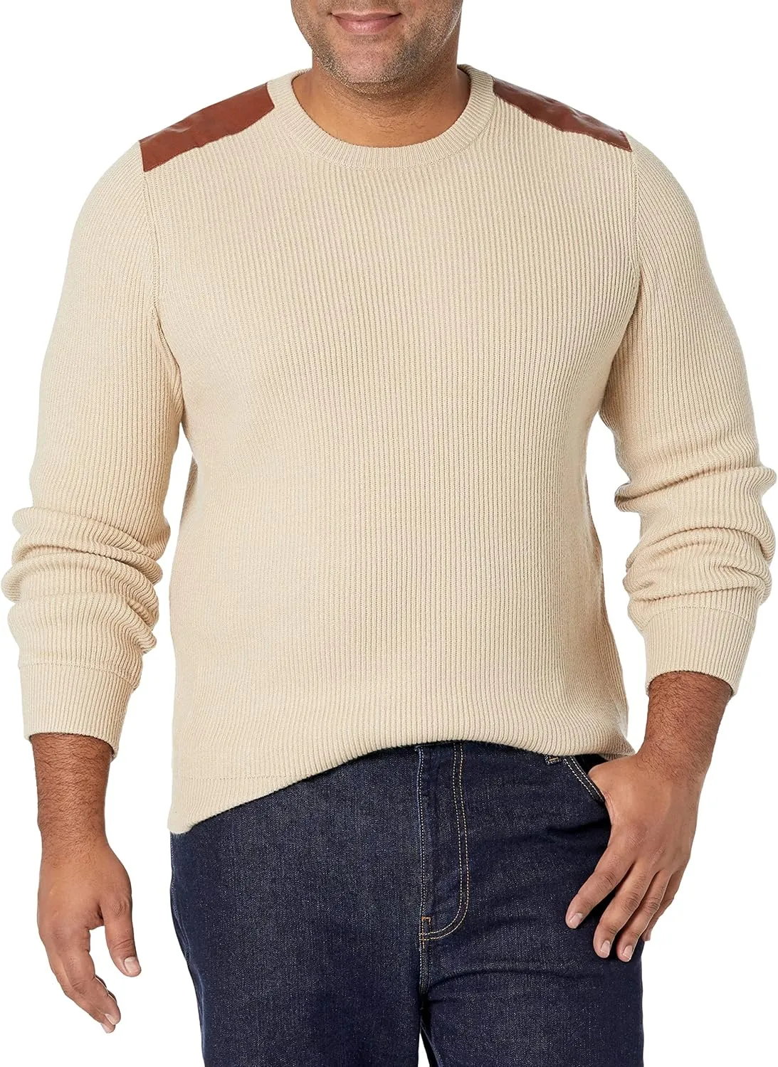GUESS Men's Liam Leather Patch Sweater