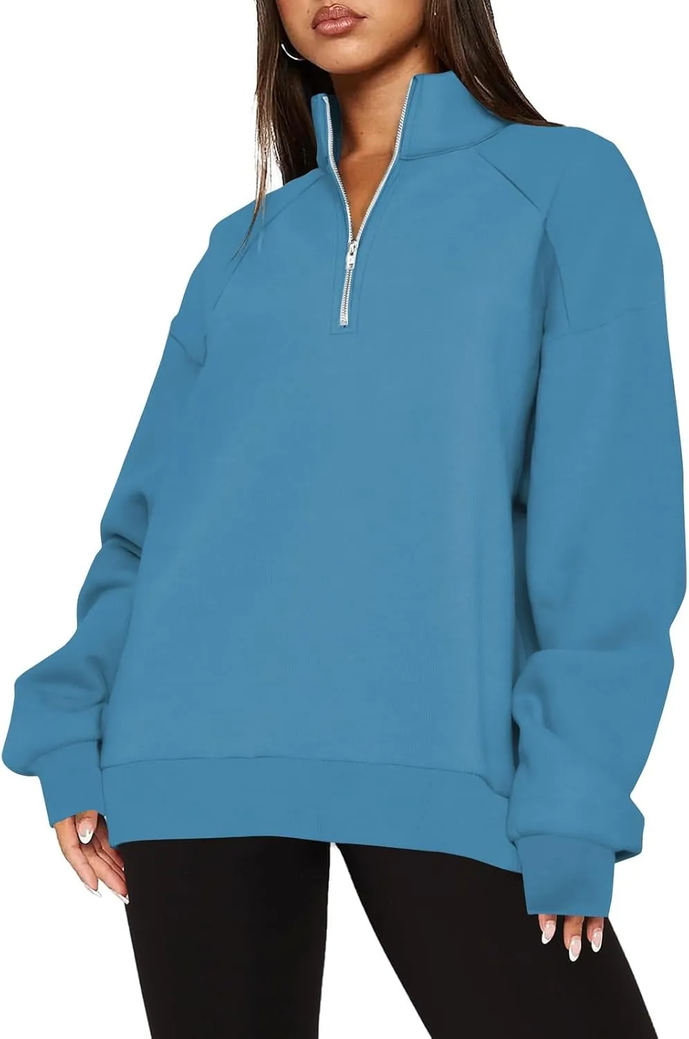 Gumipy Quarter Zip Pullover Women Fleece Stripe Color Block Half Zip Pullover Y2K Lapel Oversized Sweatshirt Long Sleeve Top