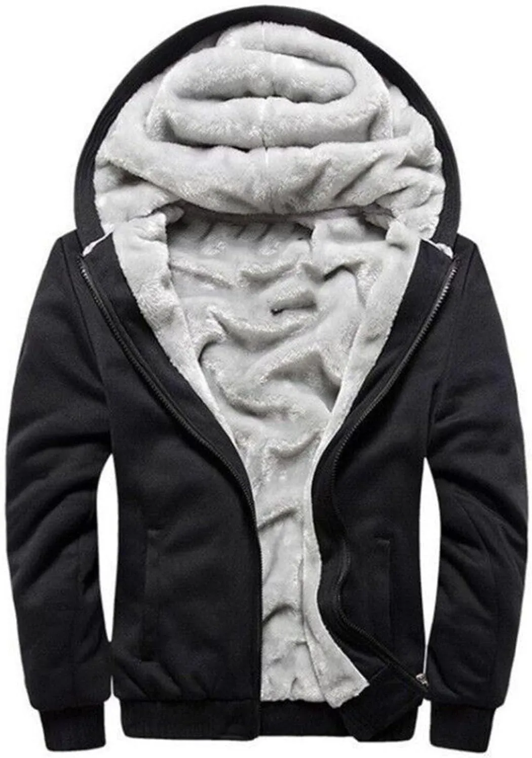Heavyweight Fleece Hoodies for Men Full Zip Thick Sherpa Lined Sweatshirt Winter Warm Contrast Jackets with Pockets