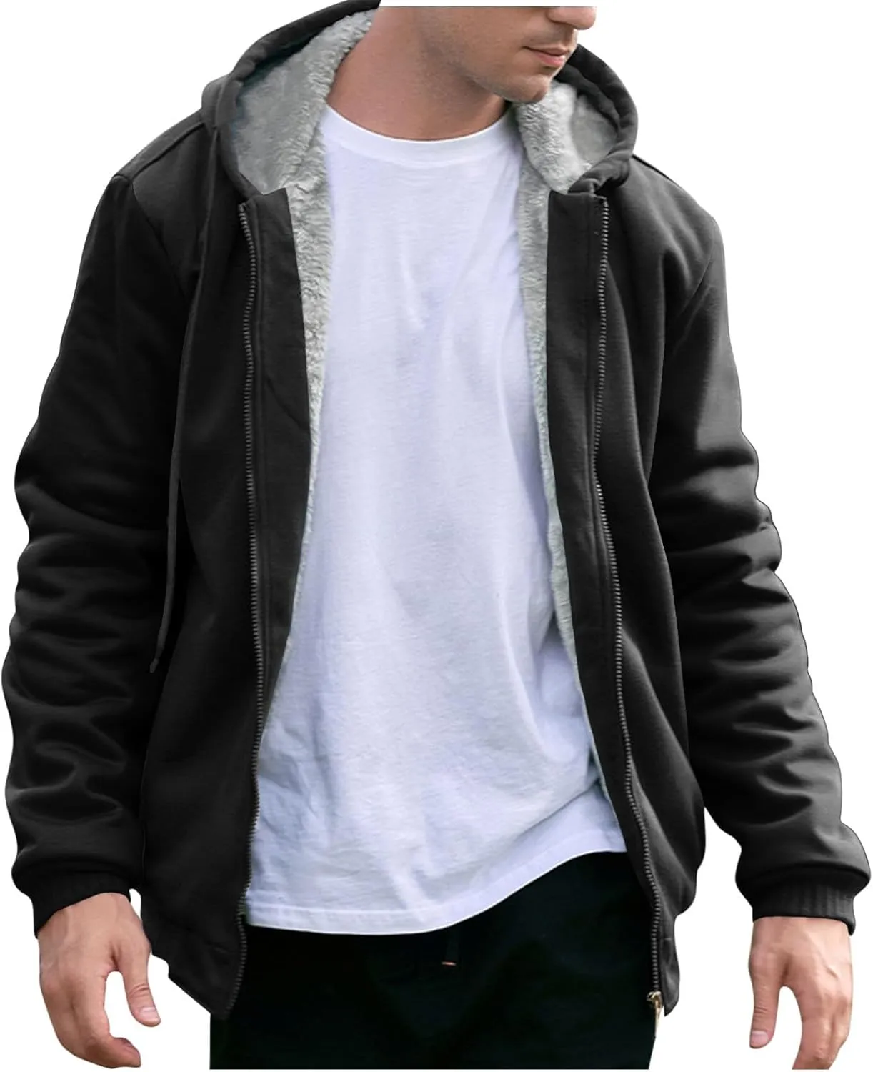 Heavyweight Fleece Hoodies for Men Full Zip Thick Sherpa Lined Sweatshirt Winter Warm Contrast Jackets with Pockets