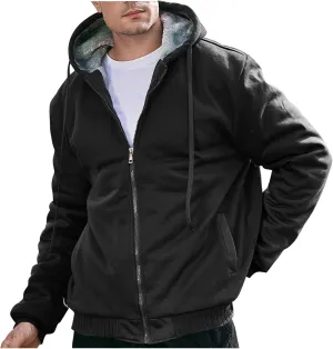 Heavyweight Fleece Hoodies for Men Full Zip Thick Sherpa Lined Sweatshirt Winter Warm Contrast Jackets with Pockets