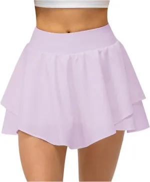 HGps8w 2 in 1 Skorts Skirts for Women Summer Irregular Hem Flowy A-Line Mini Skirt Running Tennis Golf Workout Pockets Skorts
