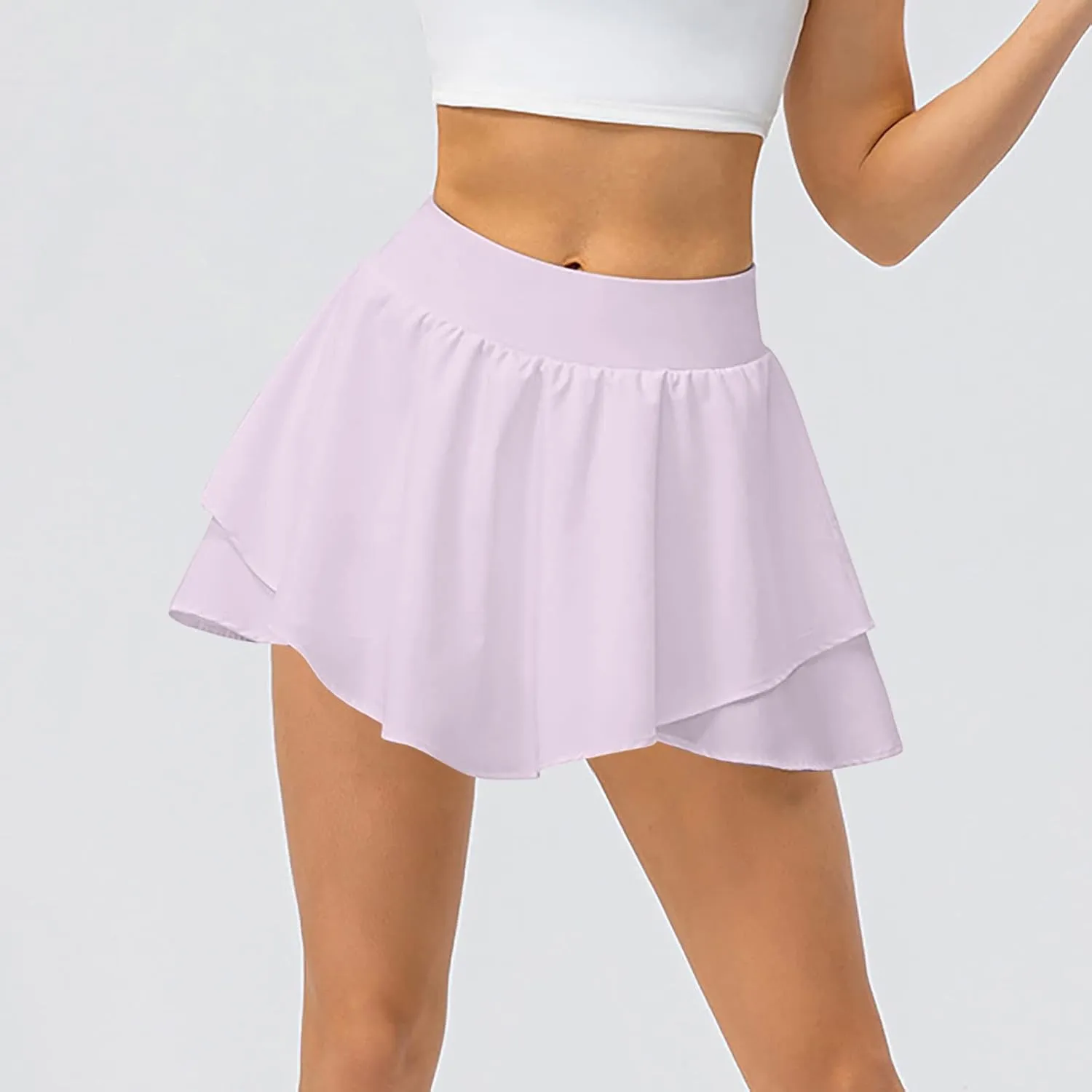 HGps8w 2 in 1 Skorts Skirts for Women Summer Irregular Hem Flowy A-Line Mini Skirt Running Tennis Golf Workout Pockets Skorts