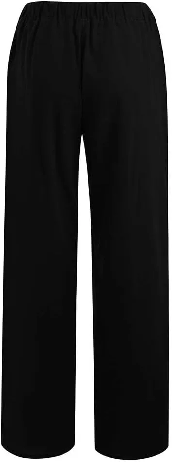 High Waisted Linen Pants Women Summer Drawstring Waist Wide Leg Loose Palazzo Pants Casual Beach Trousers with Pocket