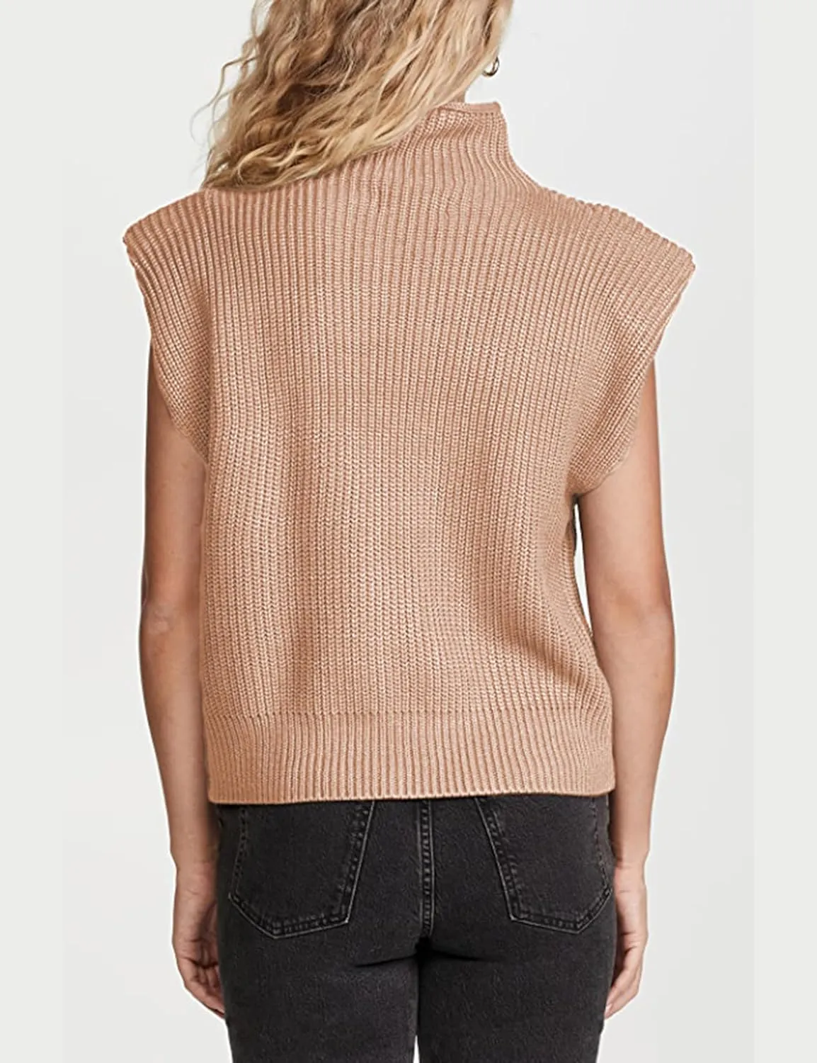 Himosyber Women's Solid Sleeveless Vest Elegant High Neck Stretchable Cap Sleeve Knit Sweater Tops