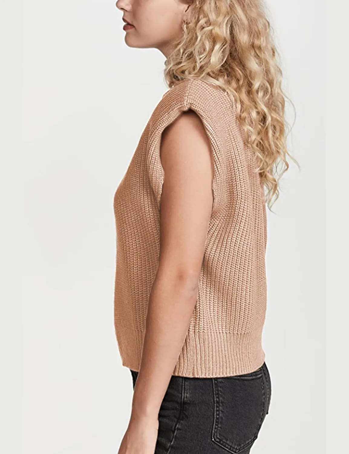 Himosyber Women's Solid Sleeveless Vest Elegant High Neck Stretchable Cap Sleeve Knit Sweater Tops