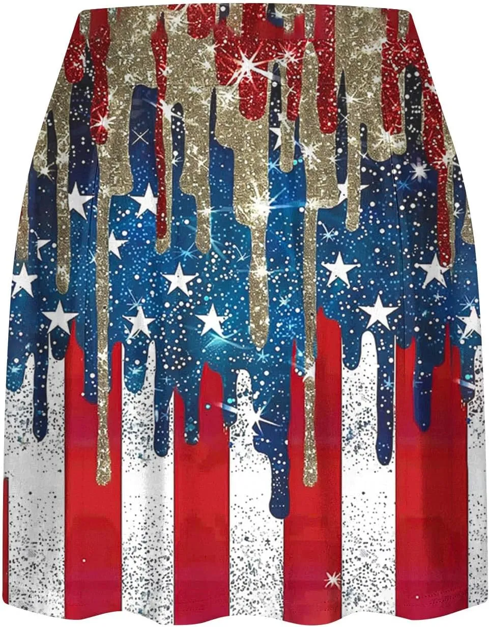 hlysgo Tennis Skorts for Woman Trendy American Flag Print Patriotic Workout Shorts 4th of July Athletic Shorts with Skirts