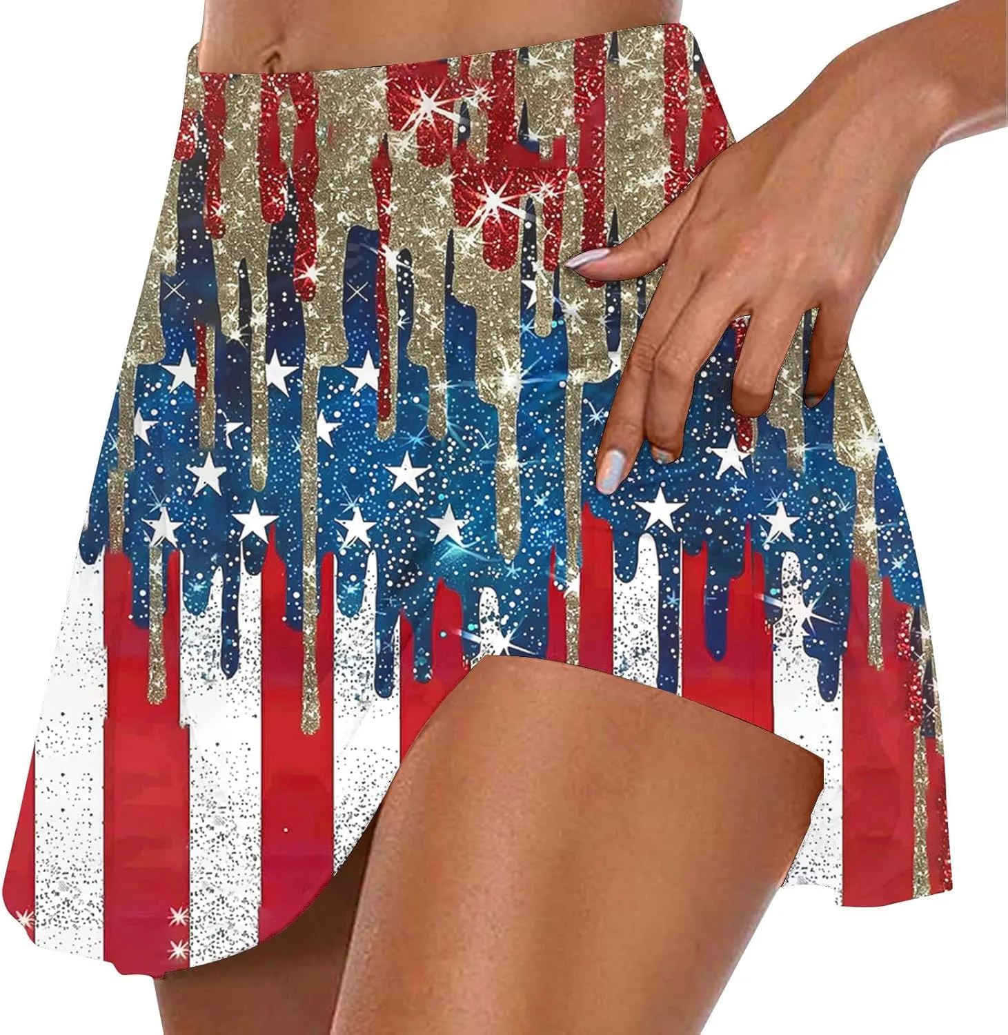hlysgo Tennis Skorts for Woman Trendy American Flag Print Patriotic Workout Shorts 4th of July Athletic Shorts with Skirts