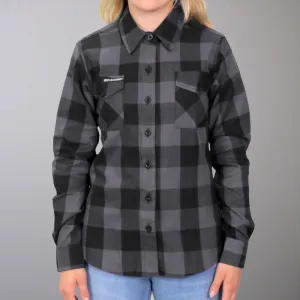 Hot Leathers FLL3001 Ladies Long Sleeve Cotton Black and Gray Flannel