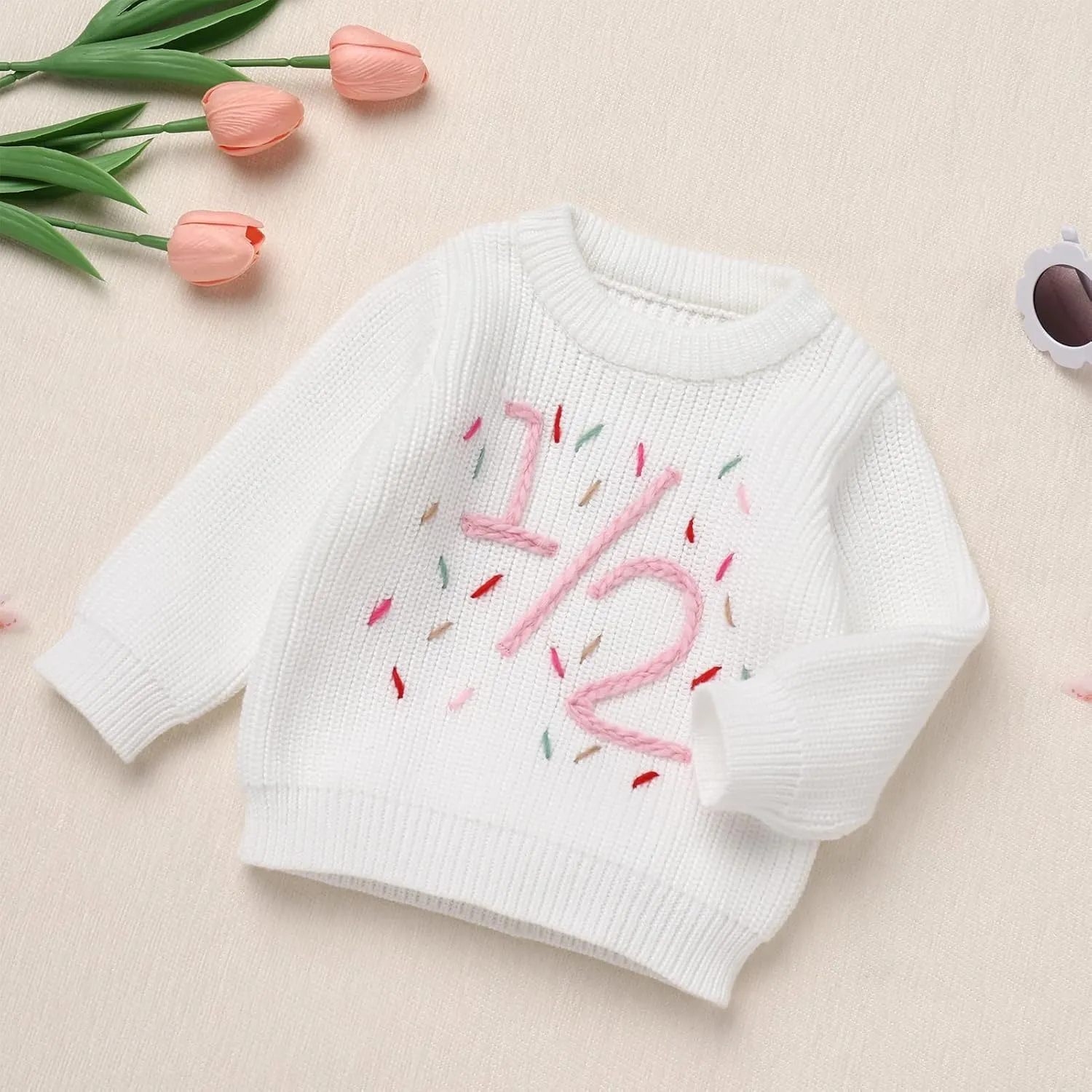 IDOPIP Toddler Baby Girls First Birthday Outfit Boho Embroidery One Sweater Top Knit Pullover Sweatshirt Fall Winter Clothes
