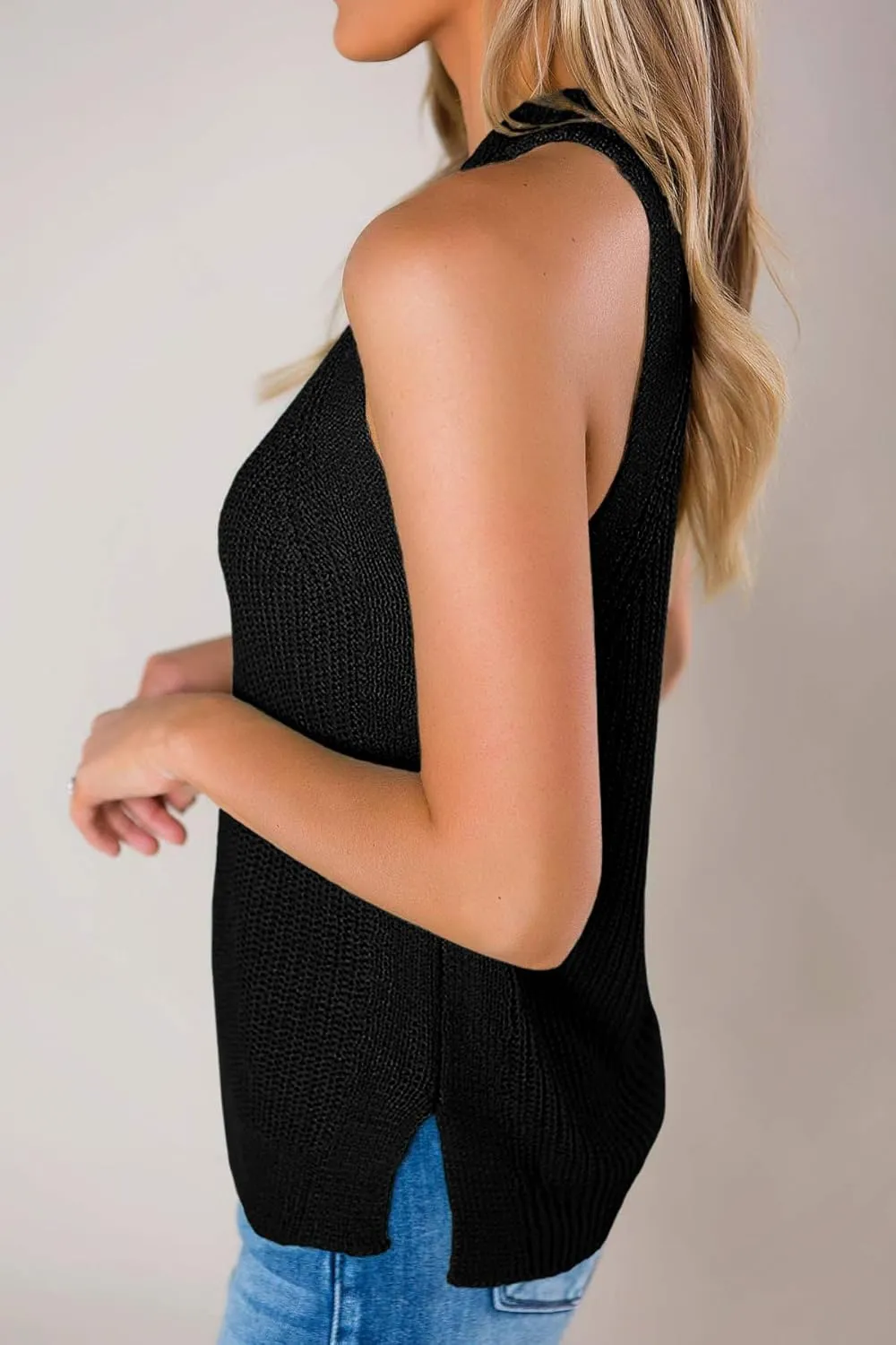 Imily Bela Women's Summer Halter Tank Tops Sleeveless Casual Racerback Loose Shirts Knit Cami Sweater Vest