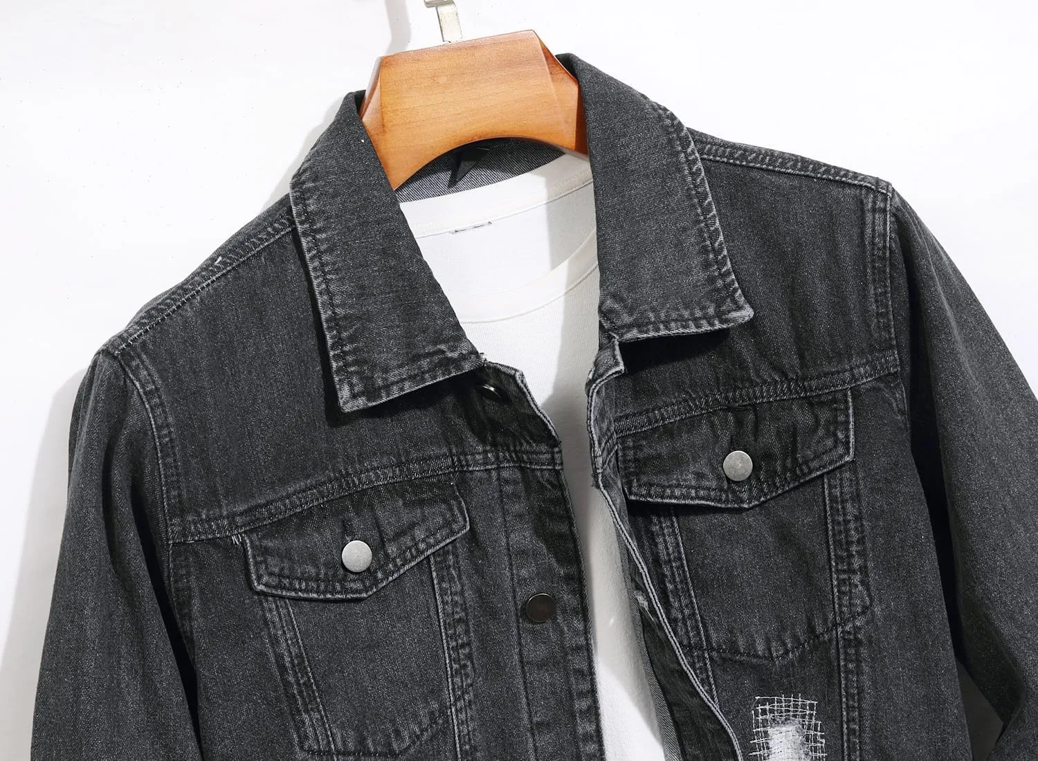 Jean Jacket Men, Men's Denim Jacket Distressed Ripped Slim Fit Stretch Trucker Jackets Classic Casual Denim Coat
