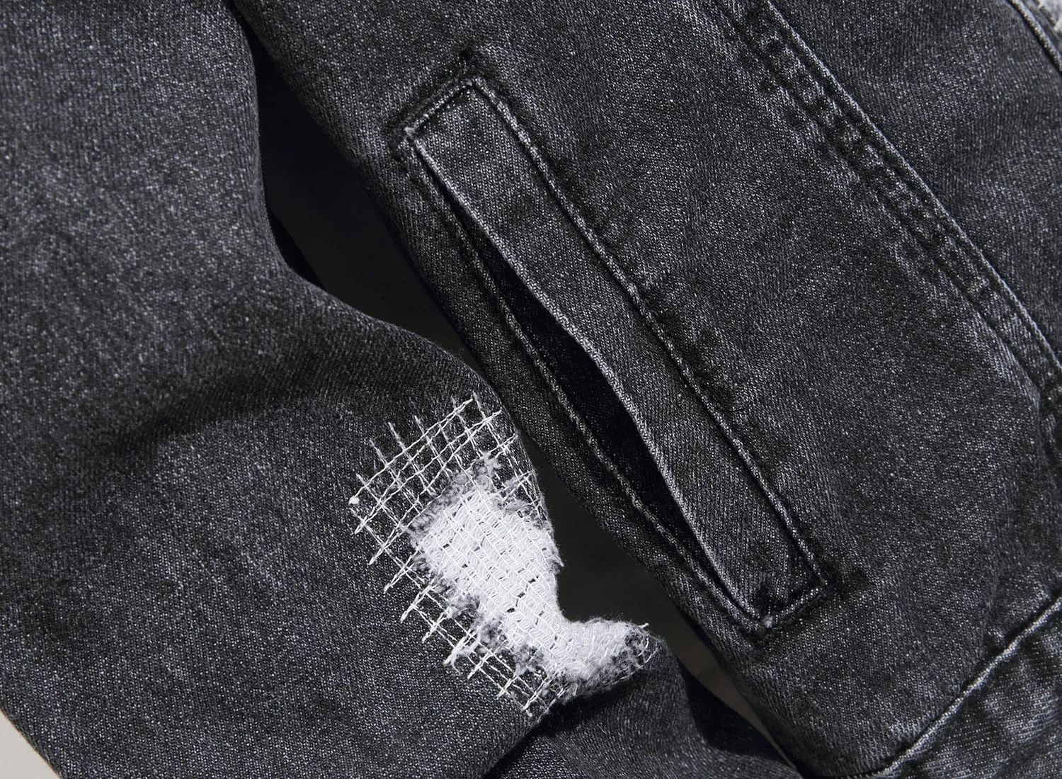 Jean Jacket Men, Men's Denim Jacket Distressed Ripped Slim Fit Stretch Trucker Jackets Classic Casual Denim Coat