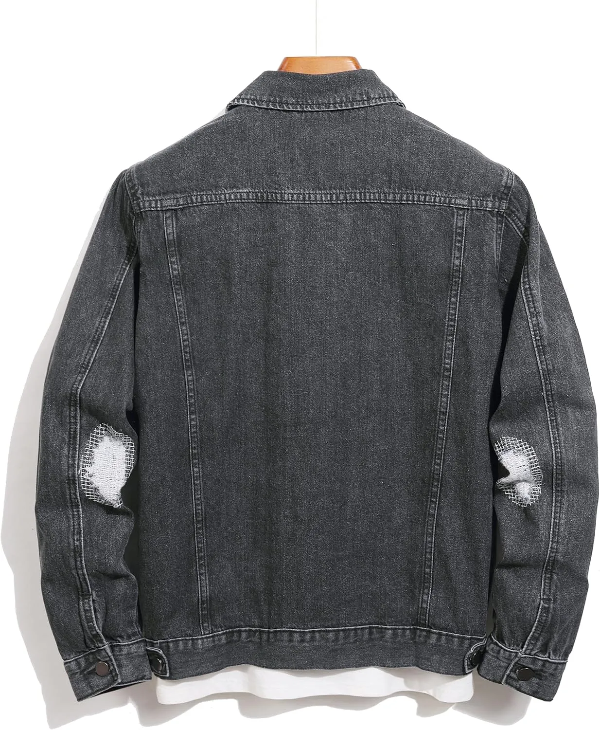 Jean Jacket Men, Men's Denim Jacket Distressed Ripped Slim Fit Stretch Trucker Jackets Classic Casual Denim Coat