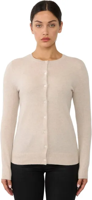 JENNIE LIU Women's 100% Cashmere Button Front Long Sleeve Crewneck Cardigan Sweater