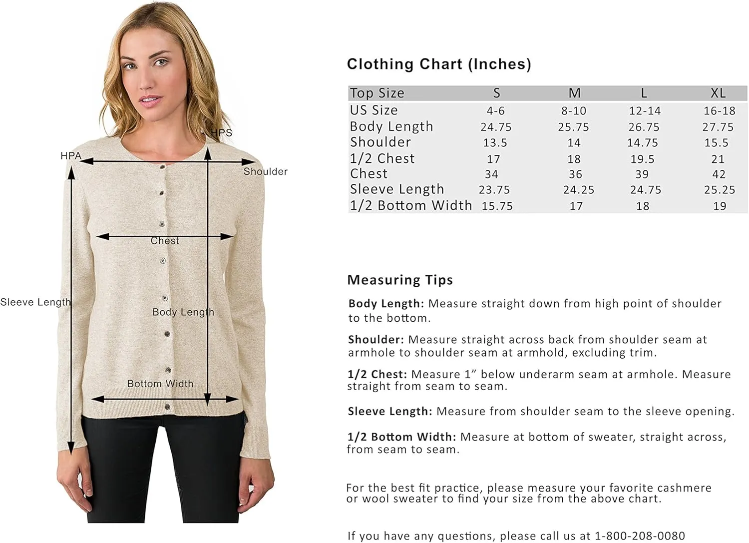 JENNIE LIU Women's 100% Cashmere Button Front Long Sleeve Crewneck Cardigan Sweater
