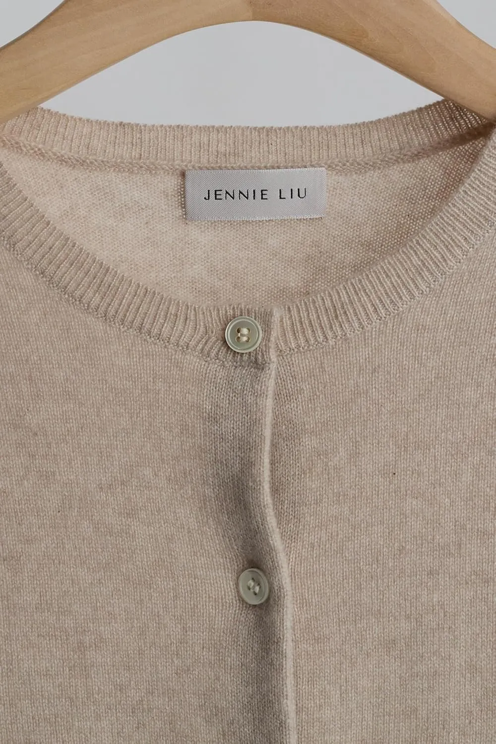 JENNIE LIU Women's 100% Cashmere Button Front Long Sleeve Crewneck Cardigan Sweater