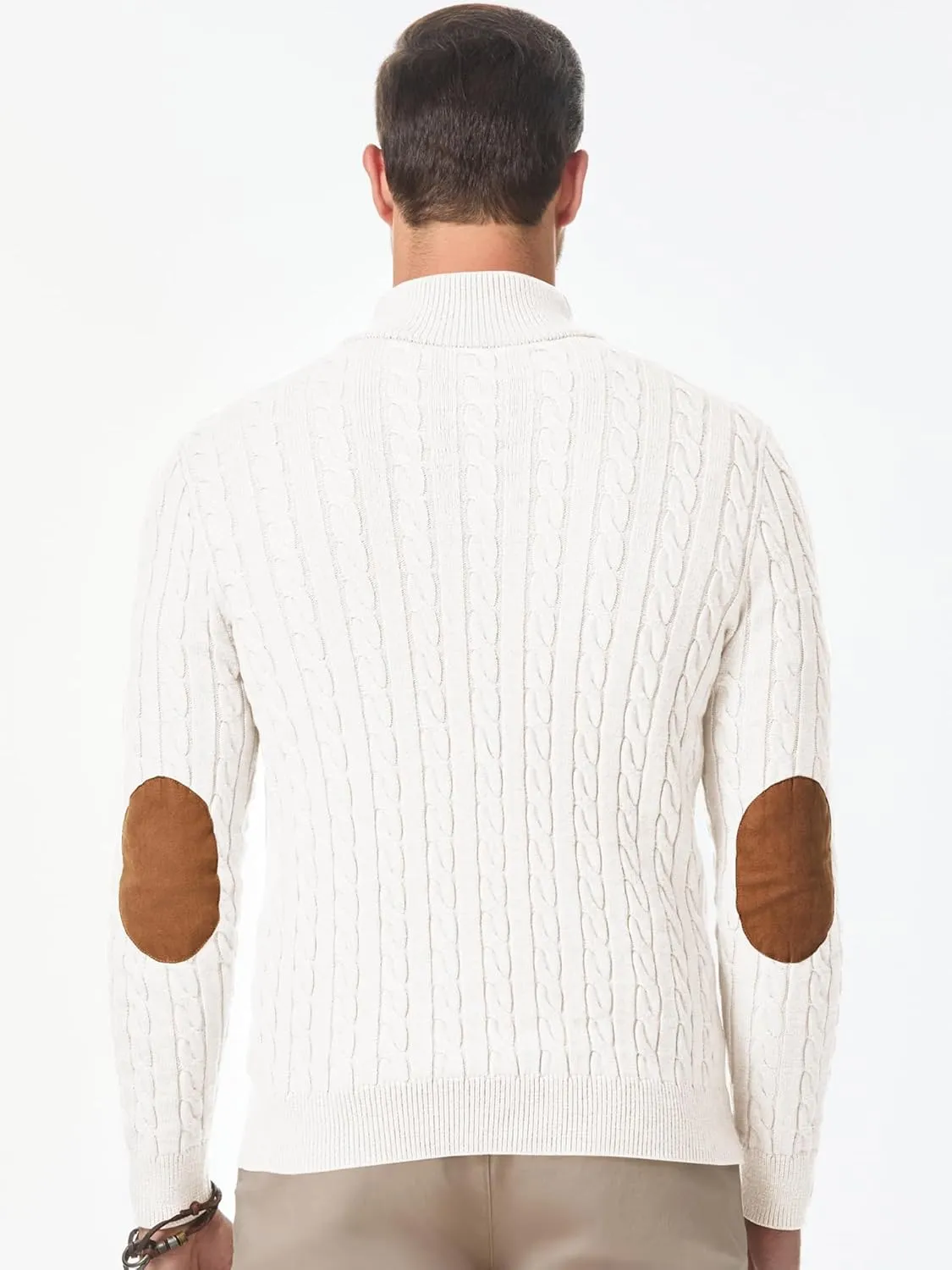 JMIERR Men's Cable Knit Pullover Sweater Casual Long Sleeve Stand Collar Button Knitted Sweaters