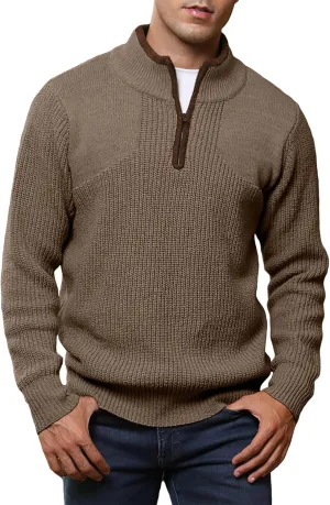 JMIERR Mens Quarter Zip Sweater Lightweight Mock Neck Casual Long Sleeve Knitted Solid Pullover Sweaters