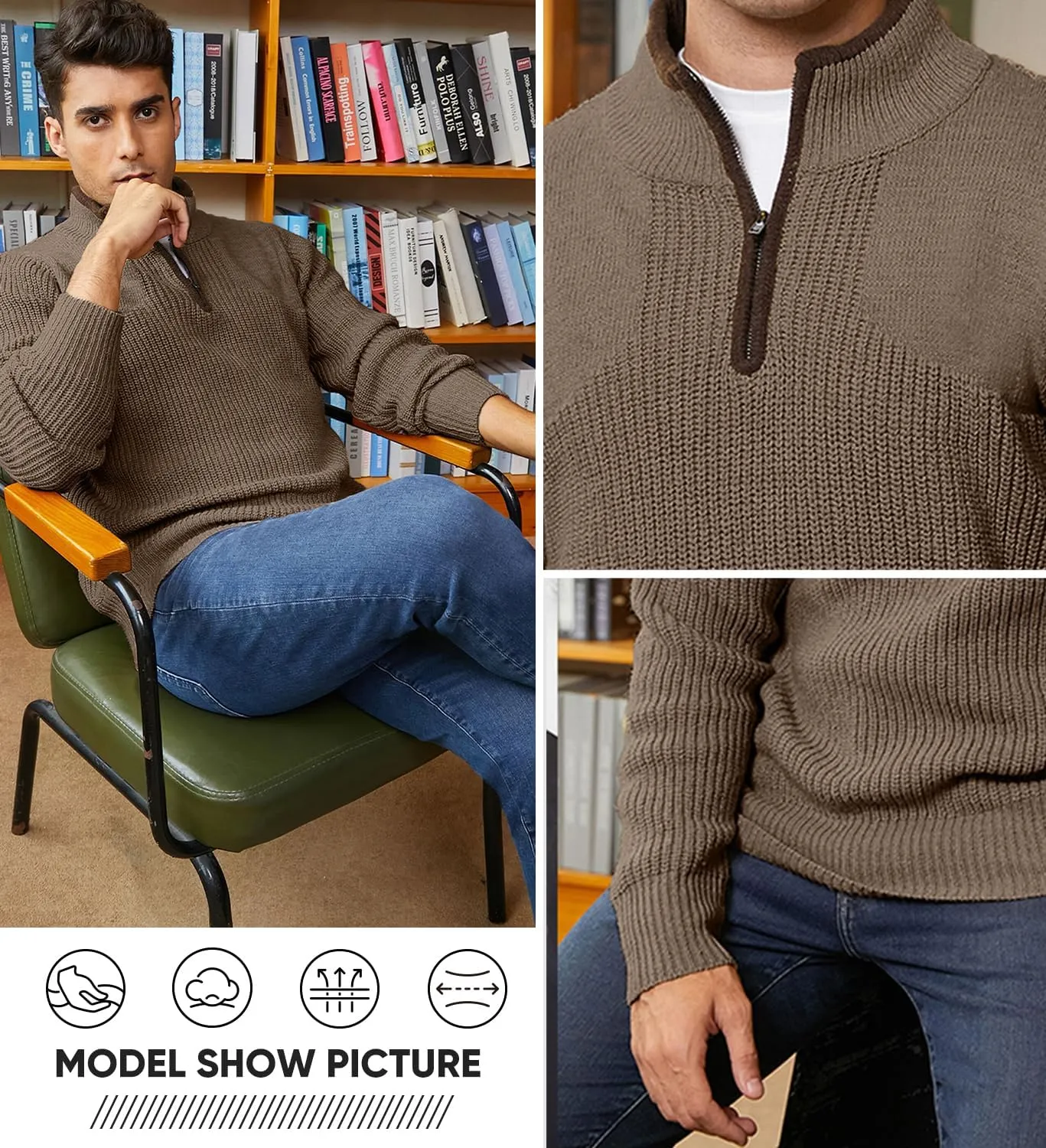 JMIERR Mens Quarter Zip Sweater Lightweight Mock Neck Casual Long Sleeve Knitted Solid Pullover Sweaters