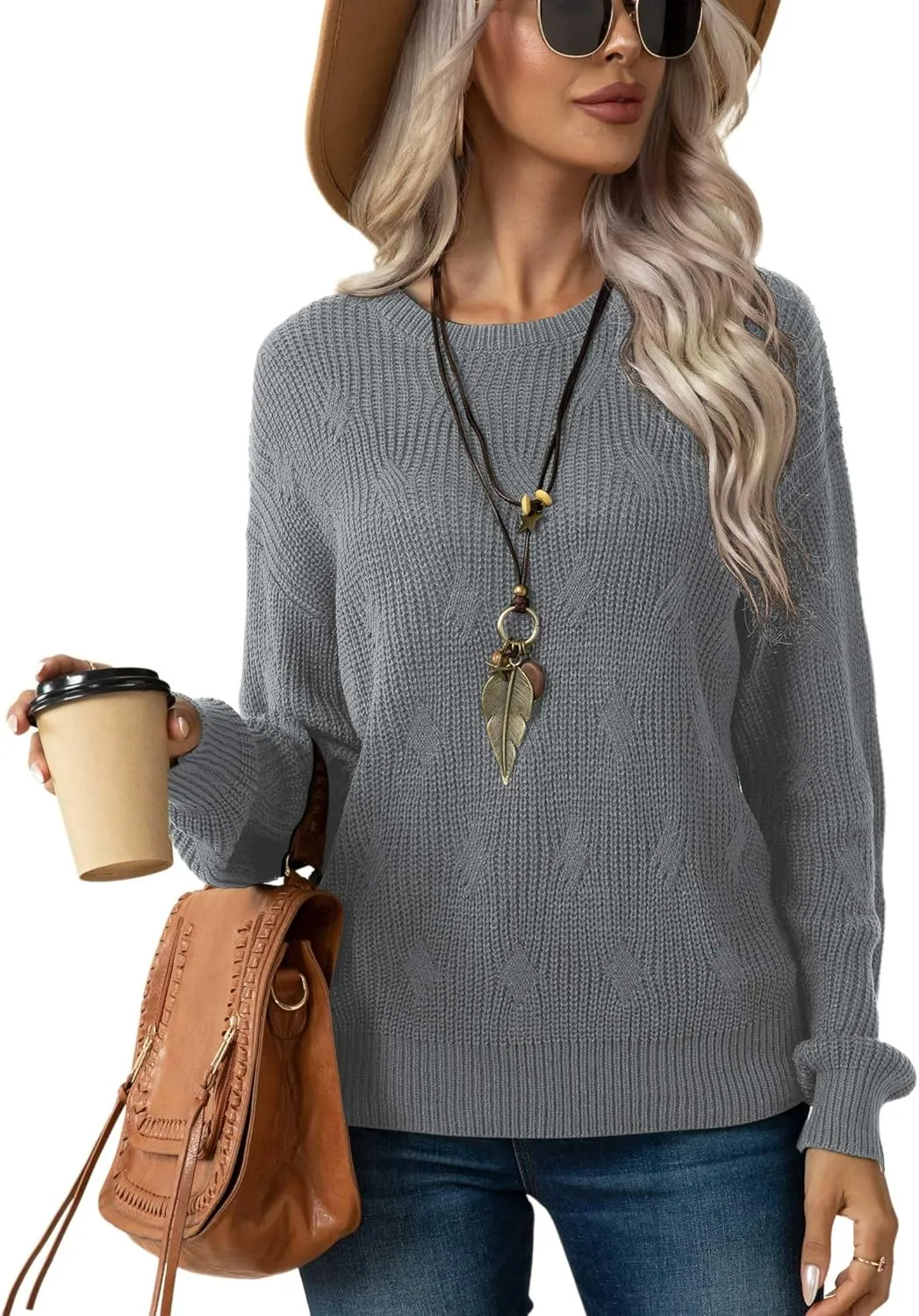 Jouica Women's Fall Lightweight Sweater Knit Casual Pullovers Sweaters for Women