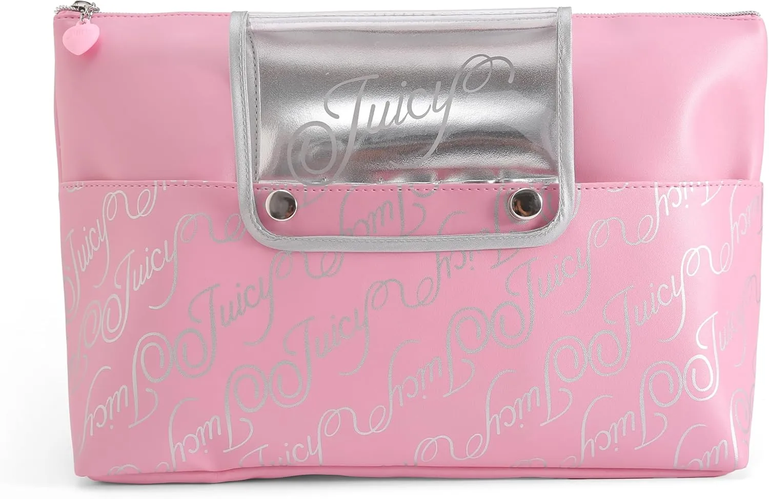Juicy Couture Pink Printed With Removable Brush Holder Xl Top Zip Bag