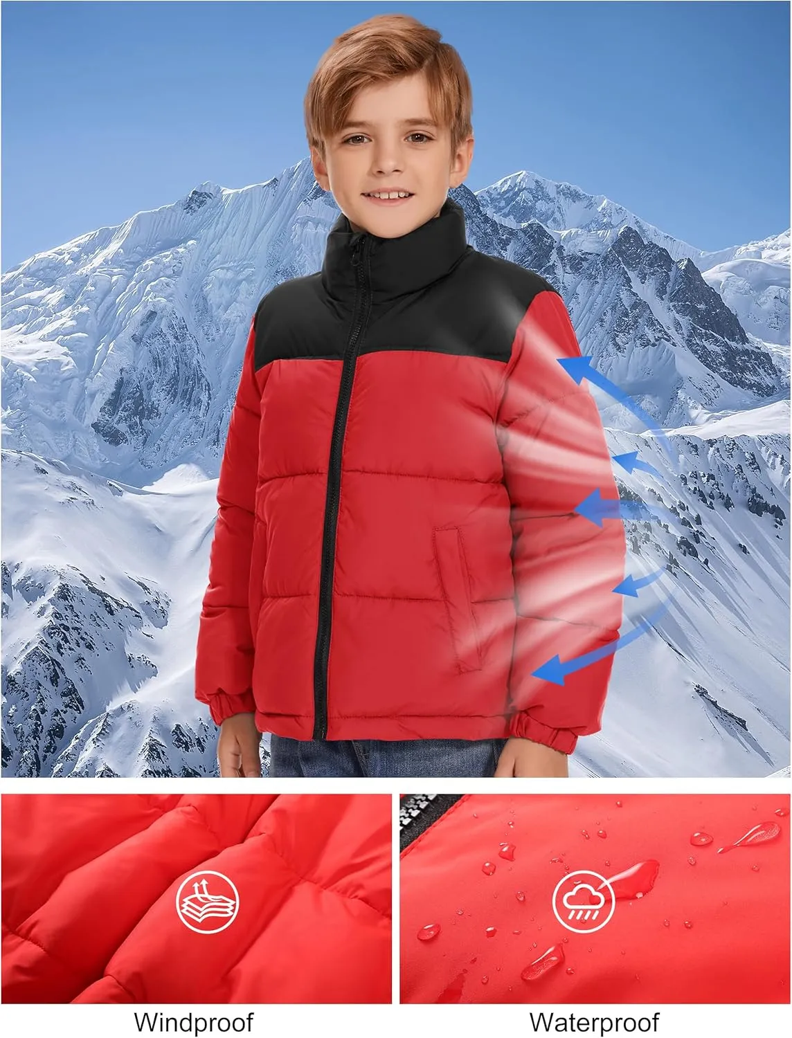 Kids Boys' Girls Winter Coat Puffer Jacket Water-Resistant Insulated Fashion Colorblock Quilted Bubble Outerwear