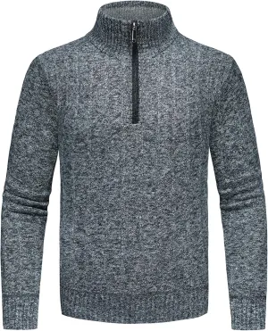 Lamgool Men's 1/4 Zip Pullover Polo Knit Sweater Casual Warm Fall Winter Spring
