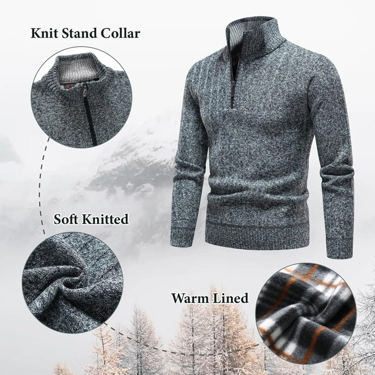 Lamgool Men's 1/4 Zip Pullover Polo Knit Sweater Casual Warm Fall Winter Spring